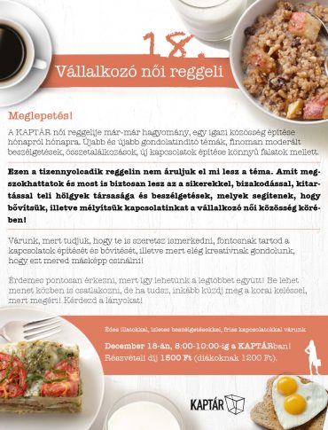 Vállalkozói női reggeli a KAPTÁRban